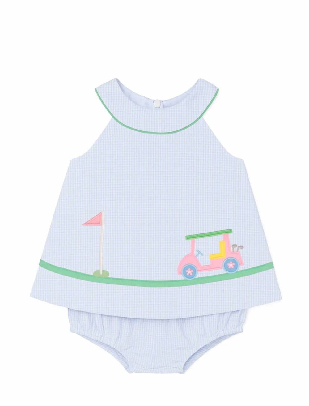 NEW FLORENCE EISEMAN girls golf cart seersucker romper in light blue